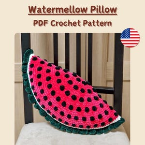 Half-Circle Crochet Pillow Pattern, Easy No-Sew Watermelon Cushion Pattern, Crochet Decoration for Living Room, Fun Crochet Home Decor PDF