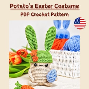 Easter accessories for amigurumi crochet pattern, Easter bunny hat for Happy the Potato, easy no sew crochet pattern