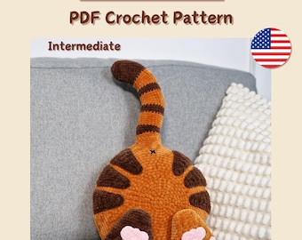 Patrón de crochet para cojín de trasero de gato, PDF de cojín de animal caprichoso, patrón de cojín de gato divertido