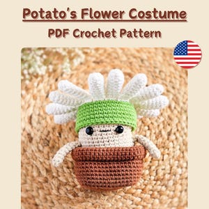 Mönster för blomkostym för amigurumi, blomtillbehör till Happy the Potato, enkelt amigurumi-mönster utan sömnad, PDF-mönster på engelska