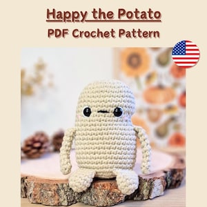 Beginner Friendly Crochet Potato Pattern, Cute Desk Buddy Pattern, Happy the Potato PDF Amigurumi Pattern