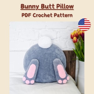 Bunny Butt Pillow Crochet Pattern, Fun Crochet Pillow Pattern, Quirky Easter Throw Pillow, Cute Dopamine Decor