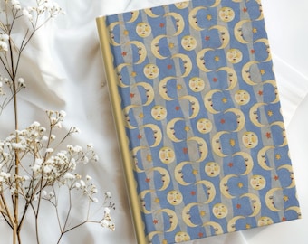 Vintage Celestial Hardcover Journal: Mystic Moon Star Design Lined Notebook, Pastel Yellow Retro Diary