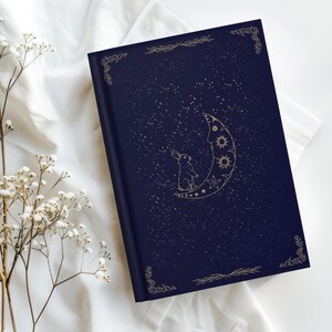 Celestial Navy Blue Journal: Gold Moon Rabbit Design Diary, Mystic Lined Notebook