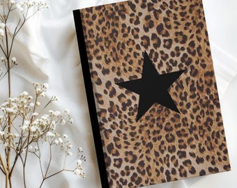 Leopard Pattern Hardcover Journal, Black Star Lined Notebook, Stargirl Cool Girl Diary