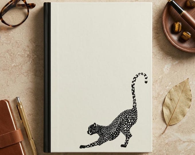 Minimalist Leopard Print Hardcover Journal, Leopard Notebook, Neutral Stationery Beige Diary