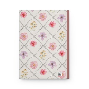 Diario de tapa dura floral, cuaderno con estampado de lazos, elegante diario rayado, diario Coquette Cottagecore imagen 6