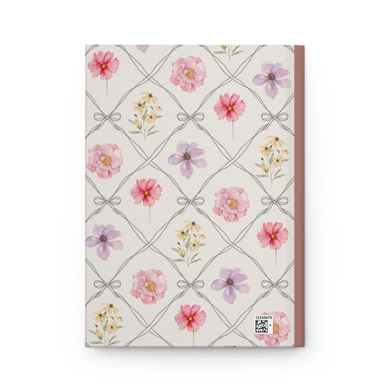 Diario de tapa dura floral, cuaderno con estampado de lazos, elegante diario rayado, diario Coquette Cottagecore imagen 6