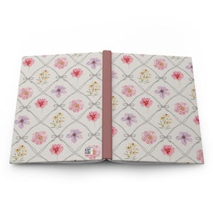 Diario de tapa dura floral, cuaderno con estampado de lazos, elegante diario rayado, diario Coquette Cottagecore imagen 9