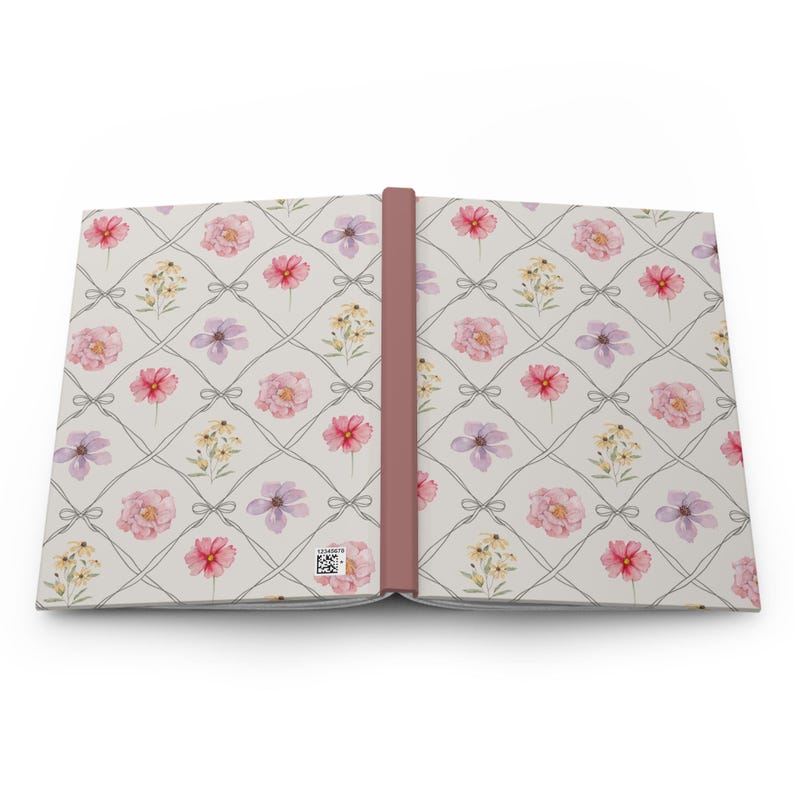Diario de tapa dura floral, cuaderno con estampado de lazos, elegante diario rayado, diario Coquette Cottagecore imagen 9