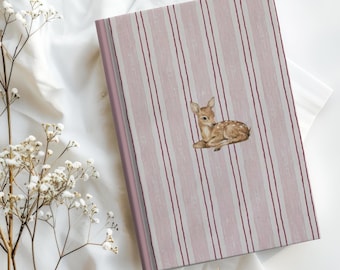 Pastel Pink Deer Hardcover Journal,  Coquette Lined Notebook, Soft Girl Pink Diary