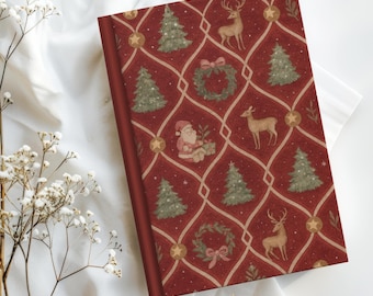 Retro Cozy Christmas Notebook, Holiday Hardcover Journal, Christmas Tree Vintage Style Diary