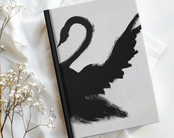 Black Swan Hardcover Journal, Minimalist Lined Notebook, Swan Lake Diary