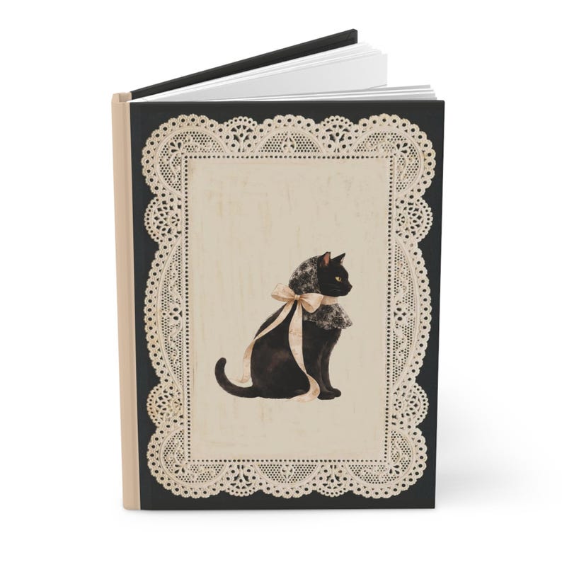 Coquette Cat Journal, Vintage Lace Notebook, Black Cat Hardcover Lined Journal, Romantic Doily Diary, Cat Person Gift Bild 8