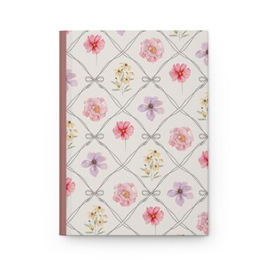 Diario de tapa dura floral, cuaderno con estampado de lazos, elegante diario rayado, diario Coquette Cottagecore imagen 5