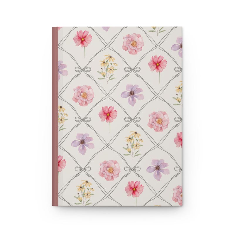 Diario de tapa dura floral, cuaderno con estampado de lazos, elegante diario rayado, diario Coquette Cottagecore imagen 5