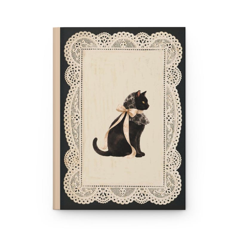 Coquette Cat Journal, Vintage Lace Notebook, Black Cat Hardcover Lined Journal, Romantic Doily Diary, Cat Person Gift Bild 6
