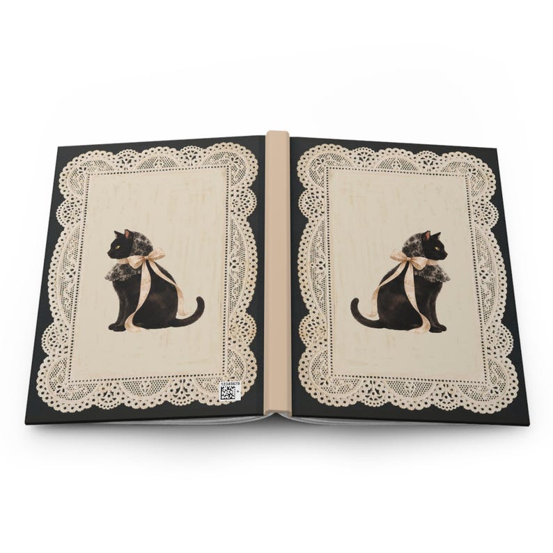 Coquette Cat Journal, Vintage Lace Notebook, Black Cat Hardcover Lined Journal, Romantic Doily Diary, Cat Person Gift Bild 10