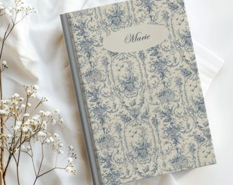 Personalized Toile de Jouy Journal: Custom Name Hardcover Lined Notebook, Blue French Toile Diary