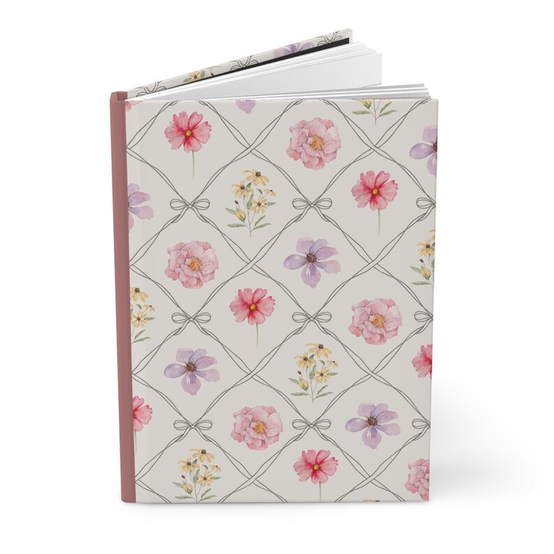 Diario de tapa dura floral, cuaderno con estampado de lazos, elegante diario rayado, diario Coquette Cottagecore imagen 7