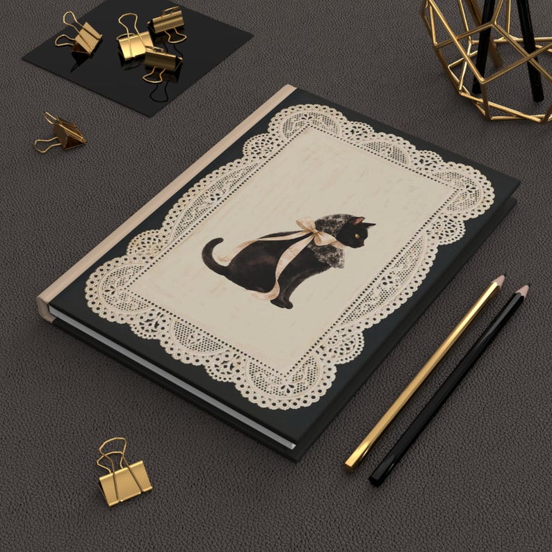 Coquette Cat Journal, Vintage Lace Notebook, Black Cat Hardcover Lined Journal, Romantic Doily Diary, Cat Person Gift Bild 11