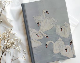 Diario de Lago de los Cisnes en azul pastel, cuaderno de rayas azul bebé Coquette, elegante diario vintage de tapa dura