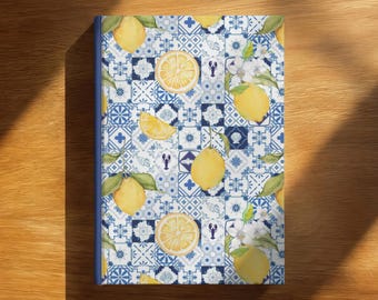 Italian Summer Lemon Journal, Amalfi Coast Diary, Mediterranean Notebook, European Summer Blue Tile Vintage Journal