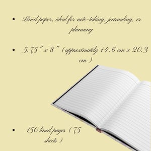Puede incluir: Cuaderno abierto con p&aacute;ginas rayadas, ideal para tomar notas, escribir un diario o planificar. El cuaderno mide 14,6 cm x 20,3 cm y contiene 150 p&aacute;ginas rayadas (75 hojas).