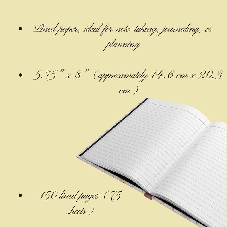Puede incluir: Cuaderno abierto con p&aacute;ginas rayadas, ideal para tomar notas, escribir un diario o planificar. El cuaderno mide 14,6 cm x 20,3 cm y contiene 150 p&aacute;ginas rayadas (75 hojas).