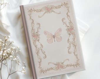 Coquette Butterfly Journal, Vintage Floral Notebook, Pink Hardcover Diary, Elegant Journal