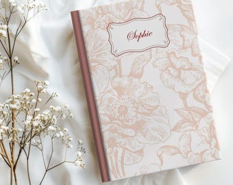 Custom Pink Toile Hardcover Journal: Personalized Floral Lined Notebook, Elegant Vow Book