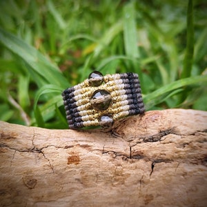 Makramee Ring mit Rauchquarz Perlen