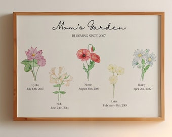 Fleur de naissance, jardin familial, impression de fleurs le mois de naissance, design de cadeau personnalisé, cadeau de Noël, cadeau personnalisé, jardin de grand-mère, jardin de maman