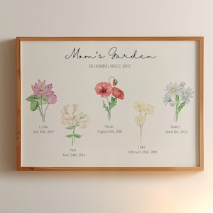 Birth Flower Family Garden, Birth Month Flower Print, Custom Gift Design, Christmas Gift, Personalized Gift, Grandma&#39;s Garden, Mom&#39;s Garden