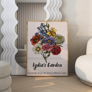 Birth Flower Family Bouquet, Birth Month Flower Poster, Customizable Wall Art, Christmas Gift, Personalized Gift, Family Garden Birth Flower