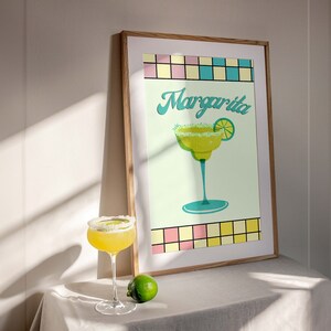 Cartel de Margarita, cartel de cóctel, cartel de bar retro, impresión de carrito de bar, Margarita imprimible, impresión de cóctel preppy, cartel de Funky Cheers