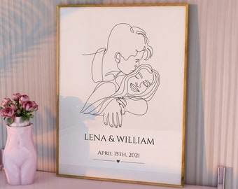 Custom Valentine's Day Gift, Special Gift for Her-Him, Customizable Wall Art,Personalized Gift, Minimalist Lovers Drawing,Couple Names Print