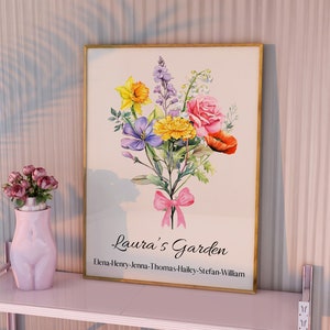 Birth Flower Family Bouquet, Birth Month Flower Print, Custom Poster Design, Christmas Gift, Personalized Gift, Mom's Garden, Family Garden