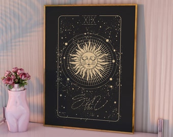 The Sun Tarot Card Poster, Aesthetic Dark Tarot Card Wall Set, Trendy Downloadable Dorm Art, Preppy College Wall Art, Gift for Her