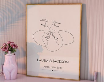 Customizable Minimalist Lovers Drawing Wall Art, Custom Valentine's Day Gift, Special Gift for Her-Him, Personalized Gift,Couple Names Print