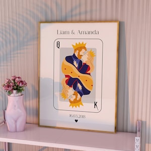Tarjeta personalizada de reina y rey, regalo del día de San Valentín, regalo especial para ella-él, arte de pared personalizable, regalo personalizado, tarjeta de beso del rey reina