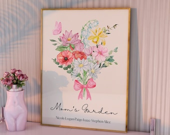 Birth Flower Family Bouquet, Birth Month Flower Print, Custom Poster Design, Christmas Gift, Personalized Gift, Mom's Garden Birth Flower