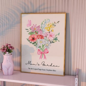 Birth Flower Family Bouquet, Birth Month Flower Print, Custom Poster Design, Christmas Gift, Personalized Gift, Mom&#39;s Garden Birth Flower