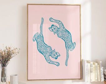 Cheetah Art Print, Aesthetic Trendy Cheetah Animal Print, Preppy Leopard Art,Pink Green Maximalist Wall Art, Jungle Print, Preppy Dorm Decor