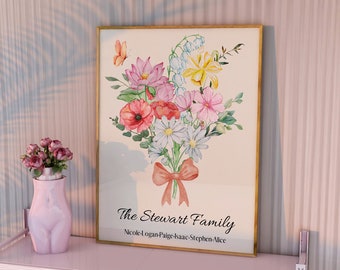 Birth Flower Family Bouquet, Birth Month Flower Print, Custom Poster Design, Christmas Gift, Personalized Gift, Family Garden Birth Flower
