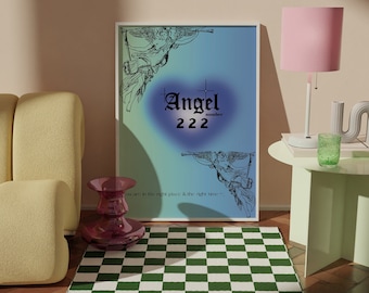 222 Angel Number Poster, 222 Angel Number Print, Angel Number Aura Poster, Manifest Poster, 222 Wall Art, Blue Heart Aura Poster Spiritual