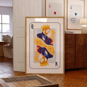 Arte da parete con carte Regina e Re, stampa trendy di asso di cuori, poster di San Valentino, poster di coppia, poster di carte asso, poster di carte da gioco regalo