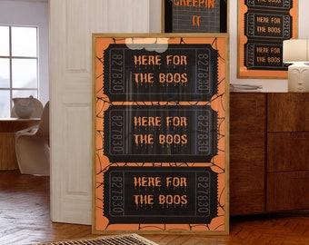 Here For The Boos Spooky Poster, Aesthetic Halloween Prints, HalloweenTicketFunky Poster, Retro Halloween Print, Trendy Dark Academia Decor