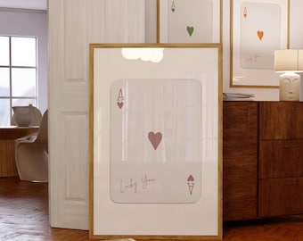 Trendy Ace of Hearts Print, Lucky You Poster, Beige Mink Ace Card, Ace Card Poster, Playing Card Poster, Retro Trendy Art, Ace Card Wall Art