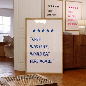 Chef Was Cute Zjadłbym Tu Ponownie Plakat, Estetyczna Sztuka Ścienna Kuchenna, Estetyczny Niebieski Wydruk, Preppy Y2K Wystrój Baru, Modny Plakat Wózka Barowego
